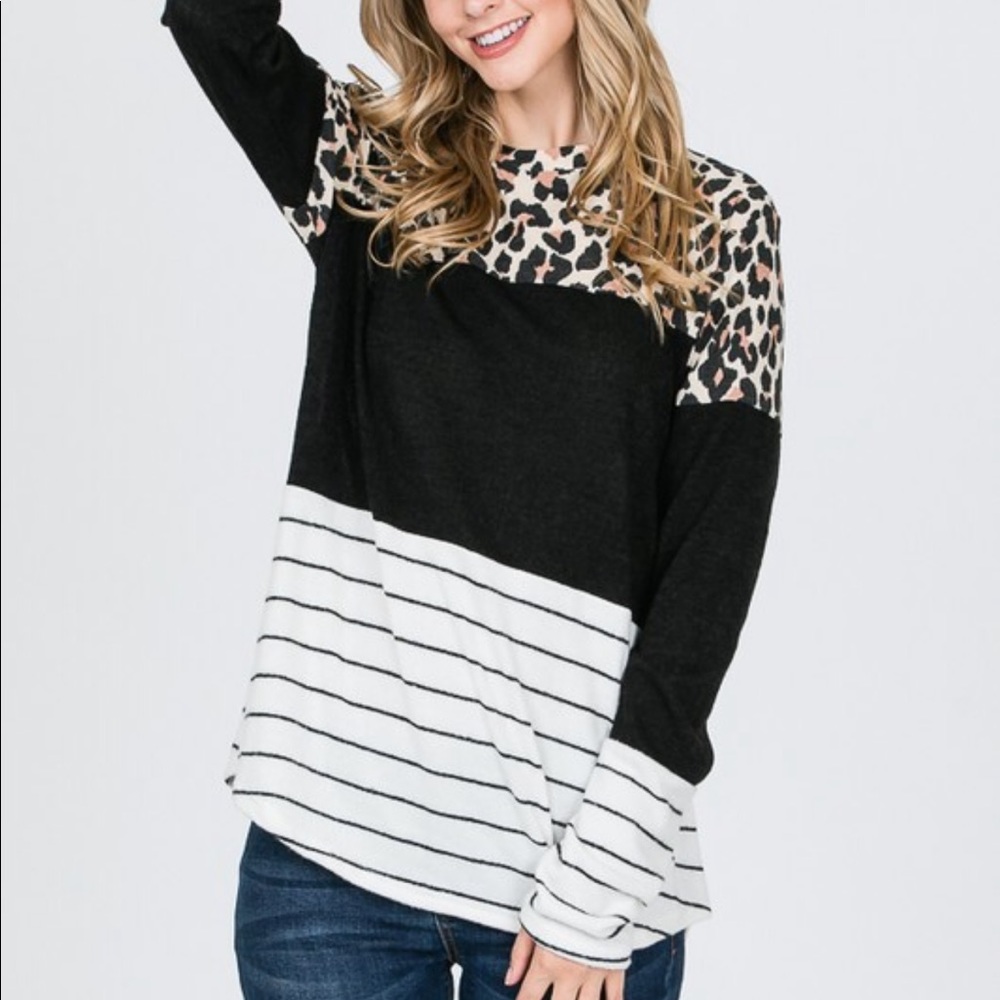 LEO 🖤 leopard print stripe long sleeve black LM - Picture 4 of 4